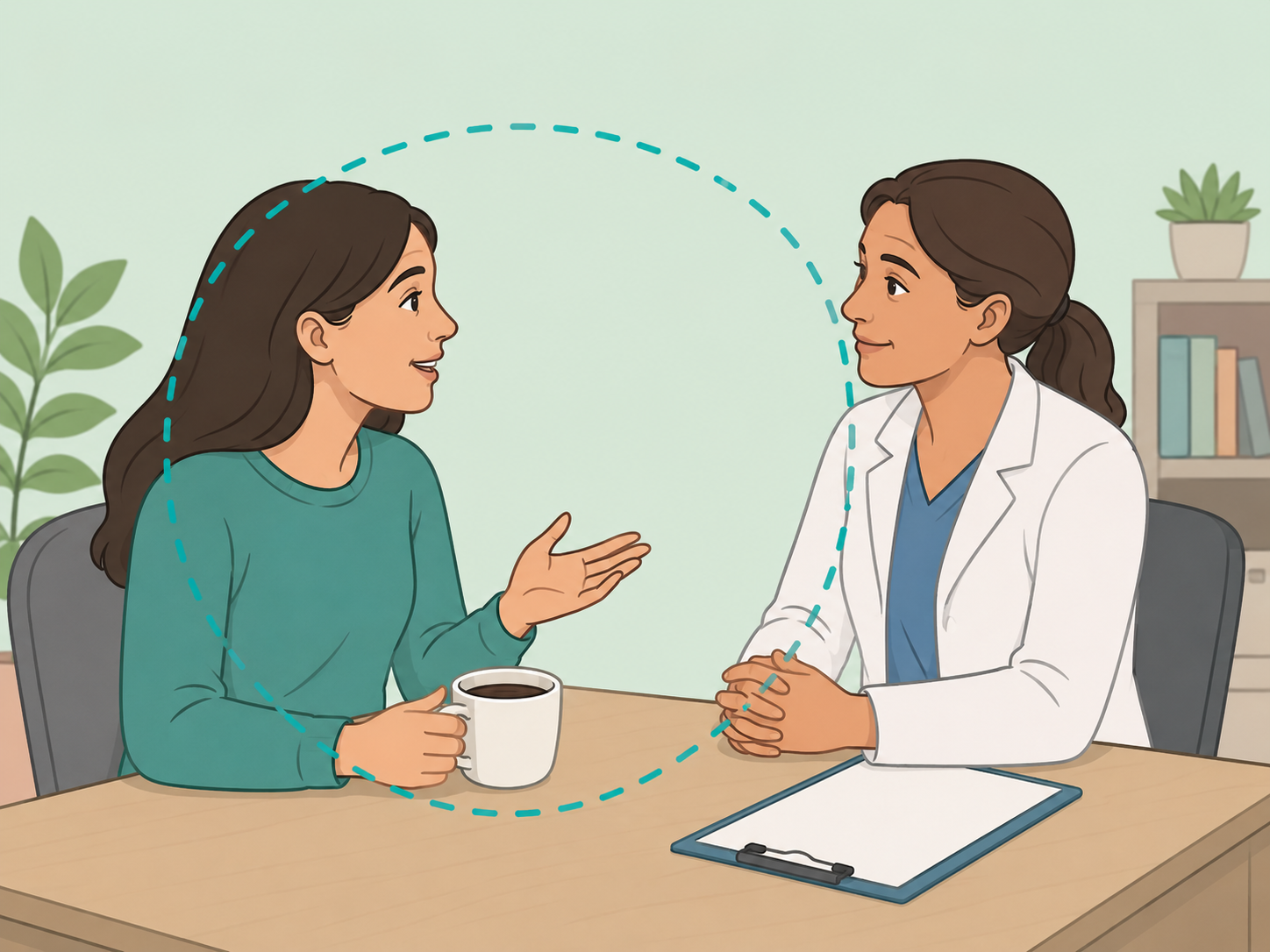 Person asking a health professional whether caffeine is safe for them.
