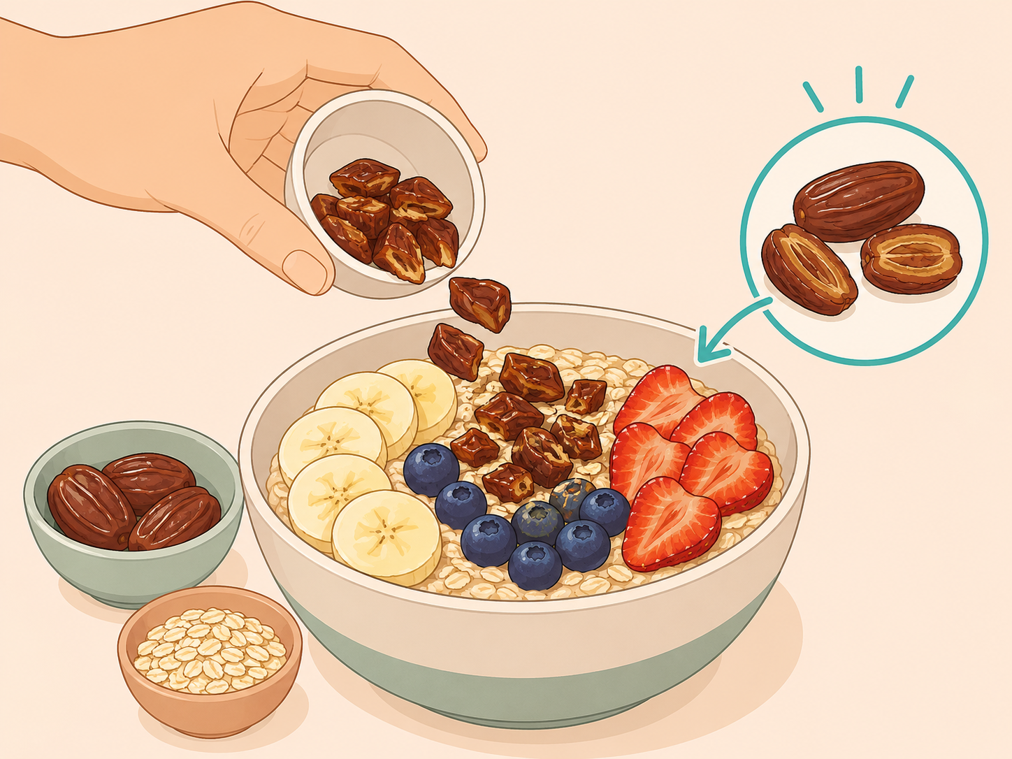 Dates added to a fiber-rich breakfast bowl.