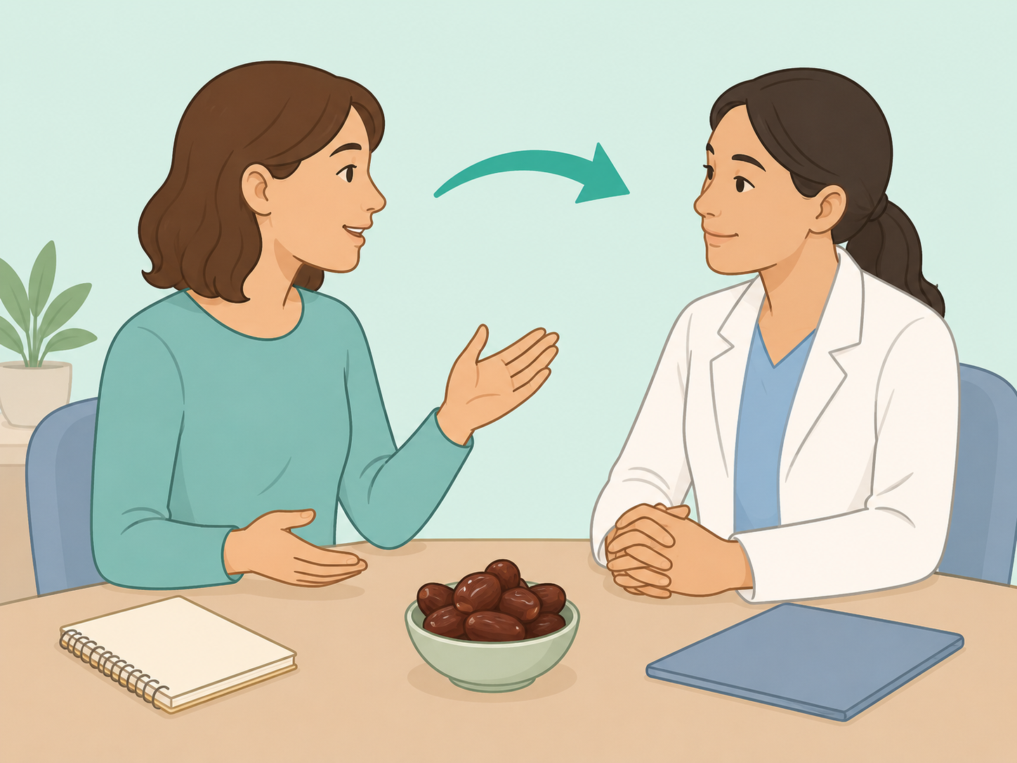 A person asking a health professional about eating dates safely.