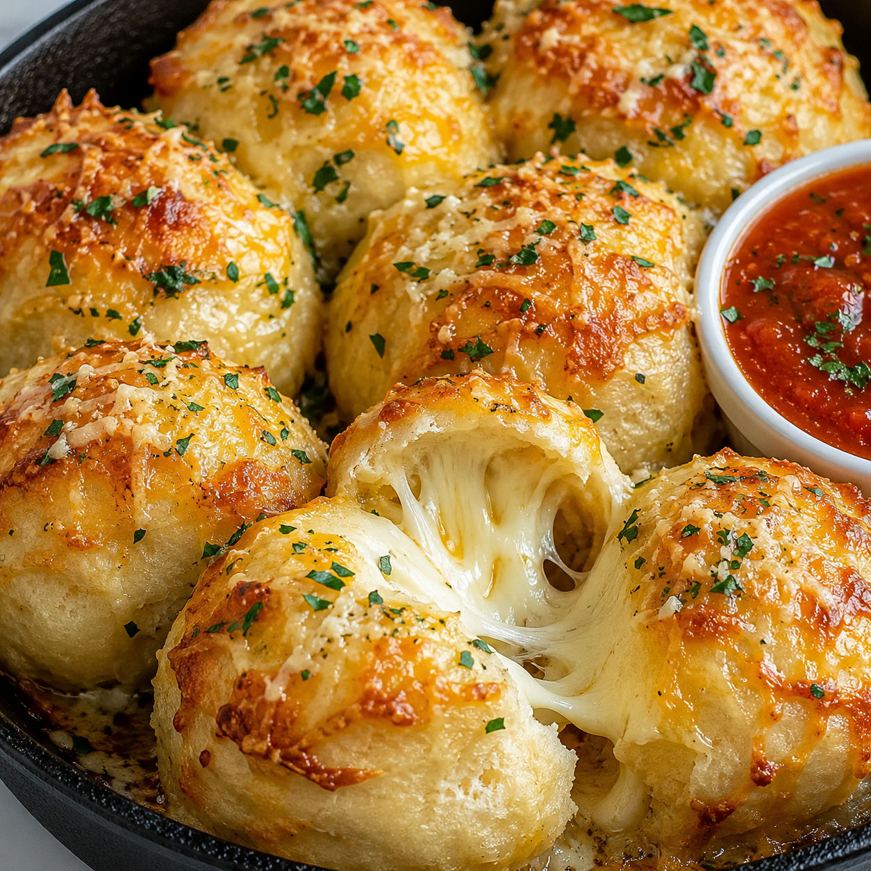Golden mozzarella stuffed biscuits with garlic cheese and parsley