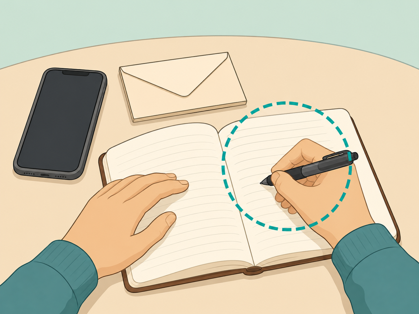Hands documenting known facts in a private notebook.