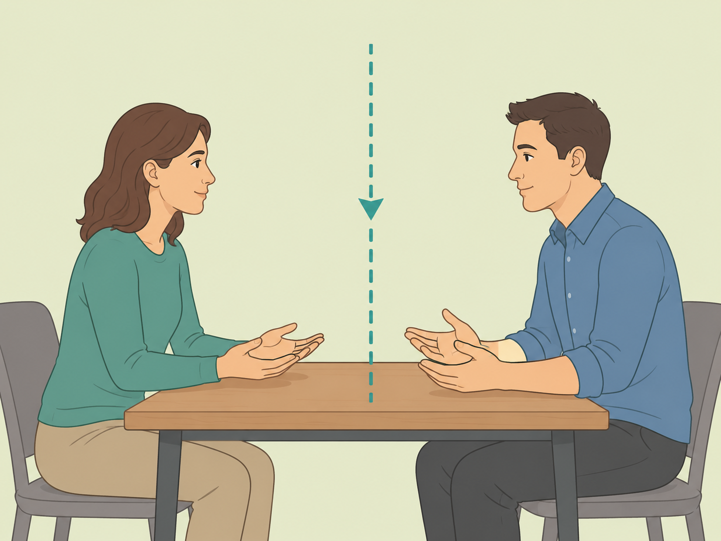 Two people having a calm conversation with clear boundaries.