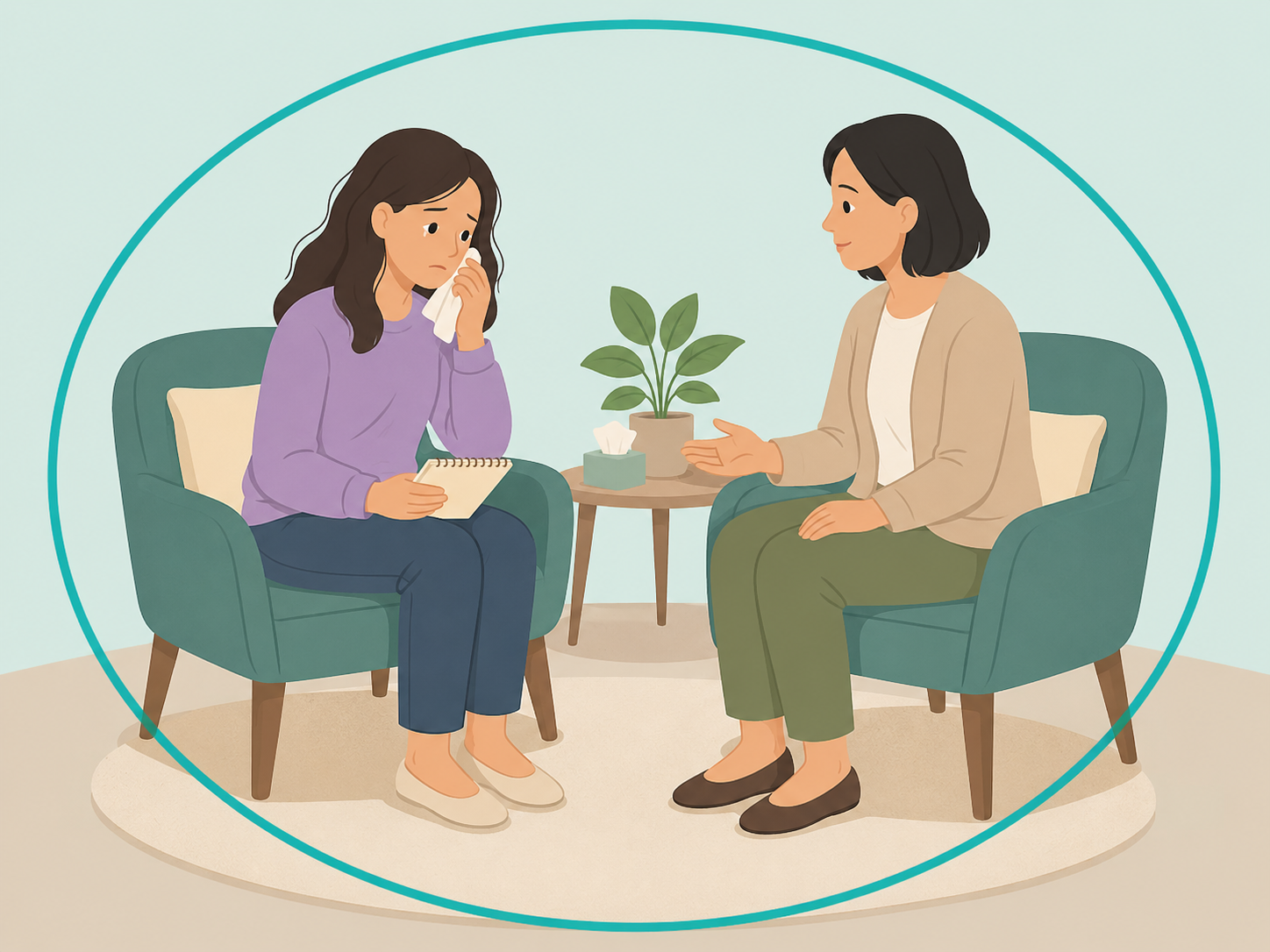A person speaking with a mental health professional for support.
