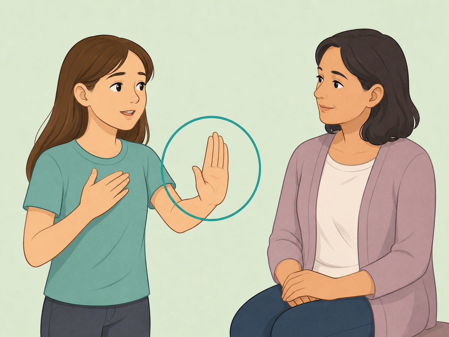 A young person asking to pause before a difficult conversation.