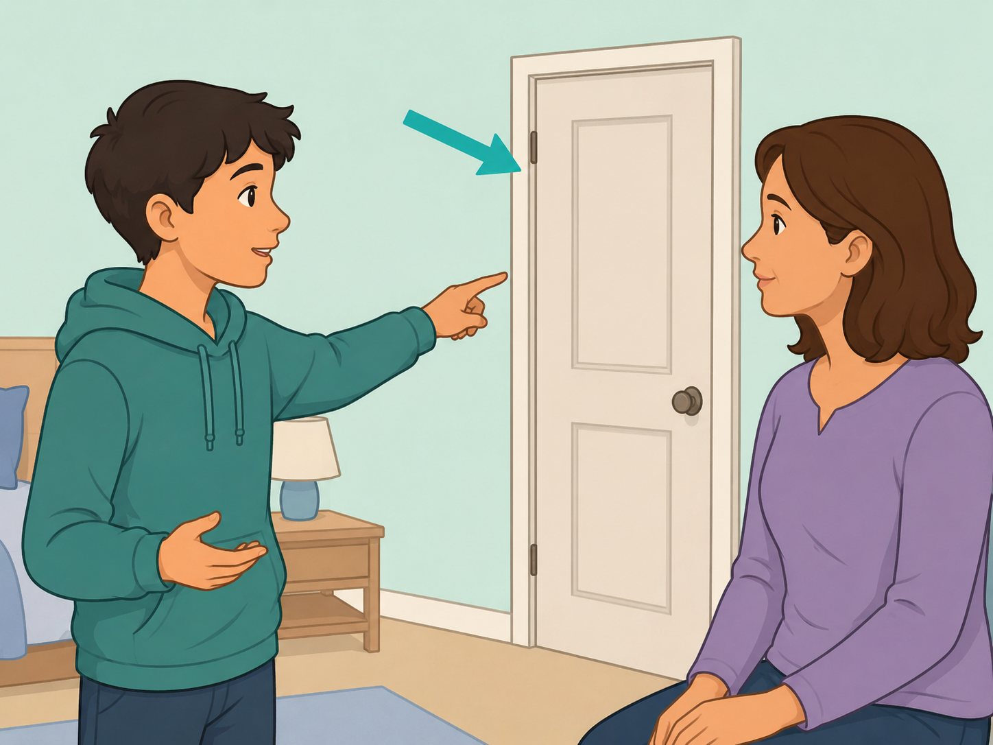 A young person setting a clear privacy boundary with their mother.