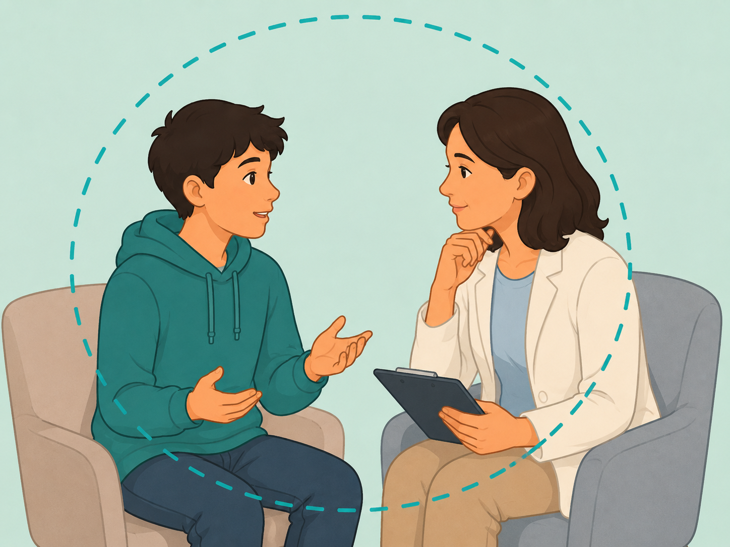 A young person asking a trusted professional for help with a sensitive issue.