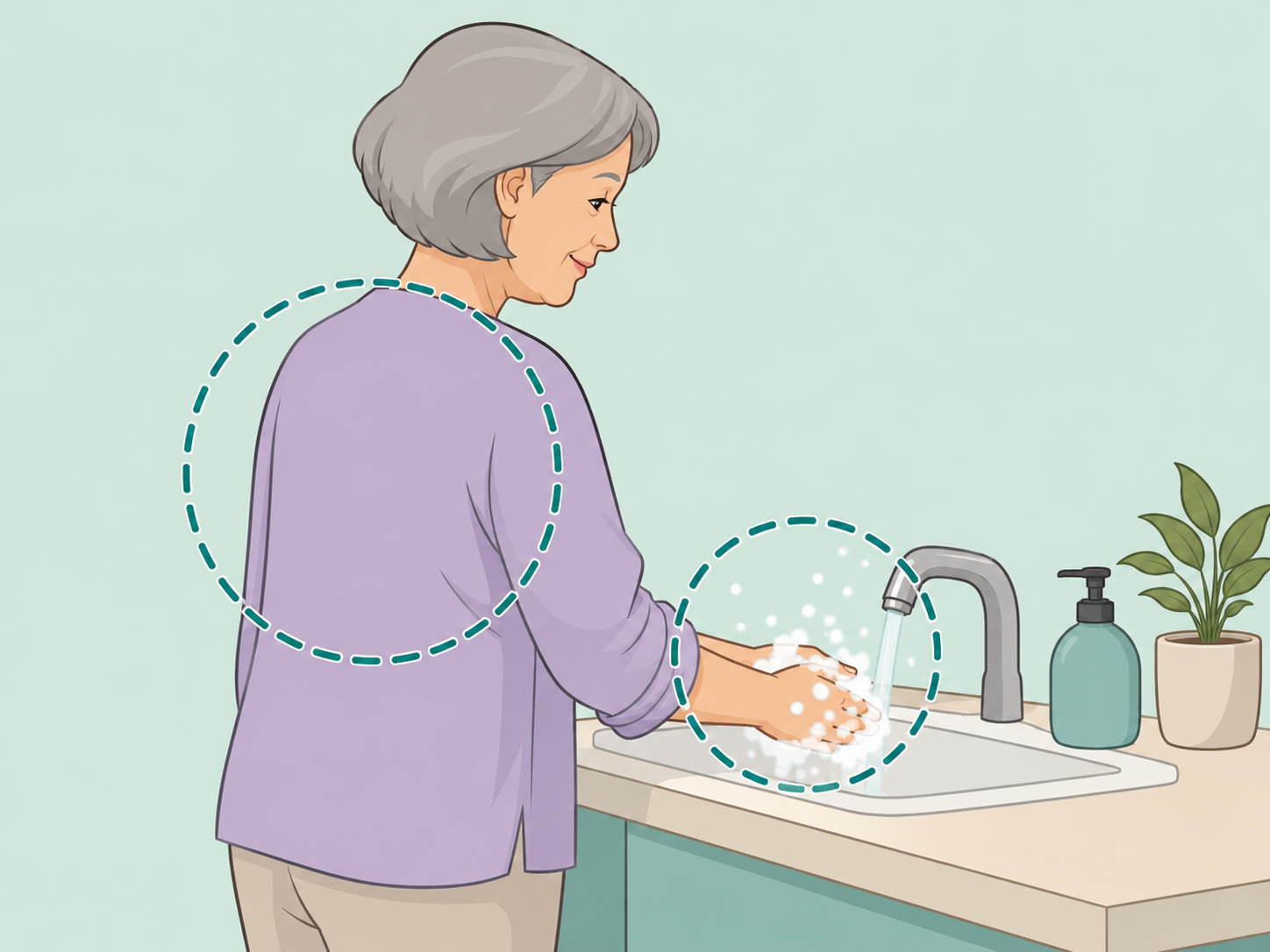 Covered shingles-like rash and handwashing to reduce spread.