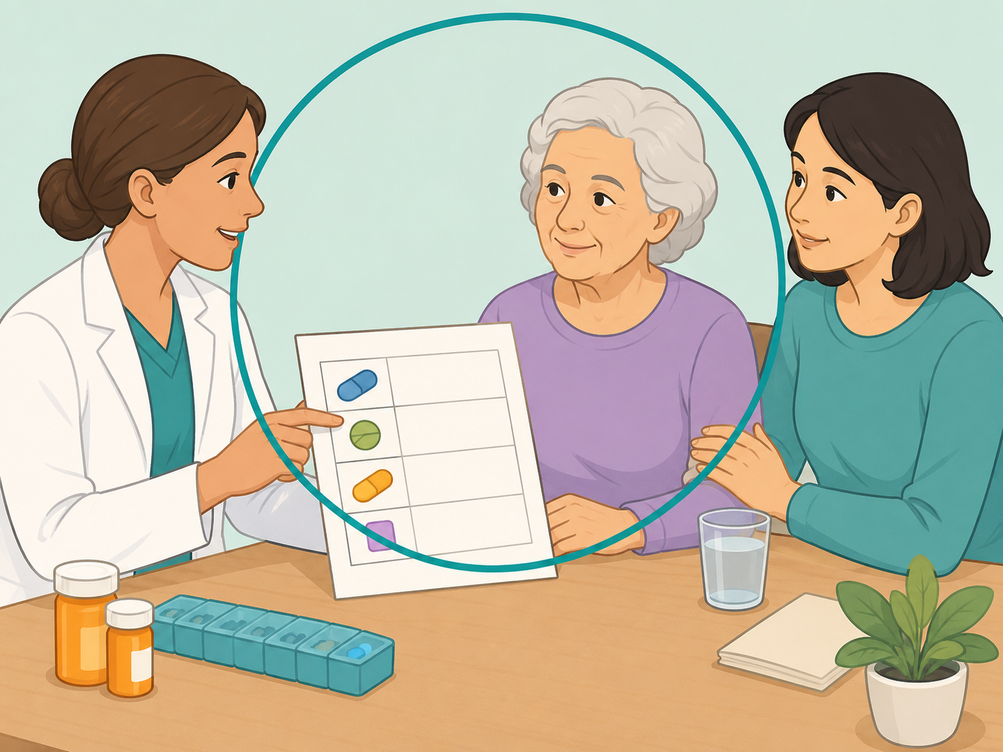 Clinician discussing antiviral treatment and follow-up for suspected shingles.