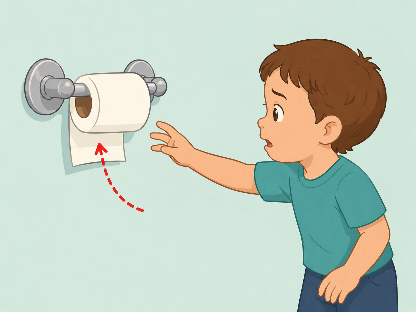Toilet paper hung under to make unrolling harder for a small child.