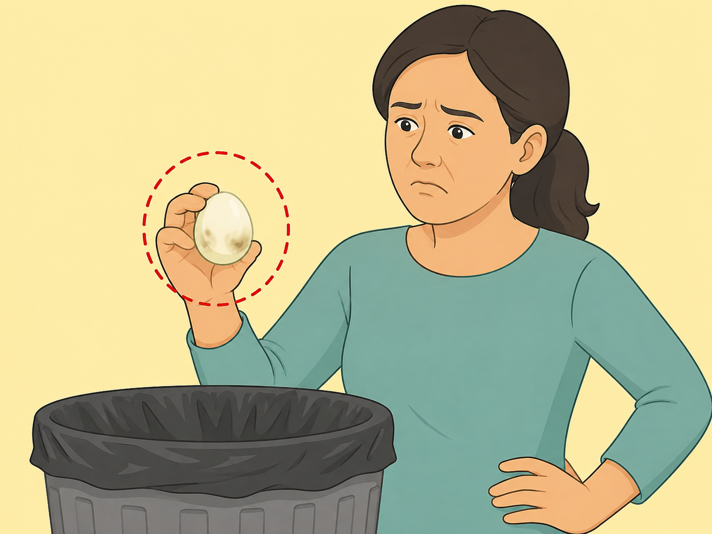 Person discarding a questionable hard-boiled egg.