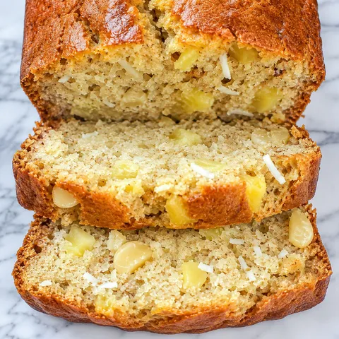 Sliced Hawaiian Banana Bread with coconut and macadamia nuts