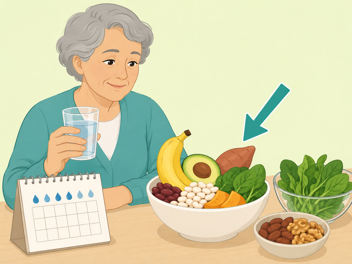 Older adult choosing water and mineral-rich foods for safe hydration.