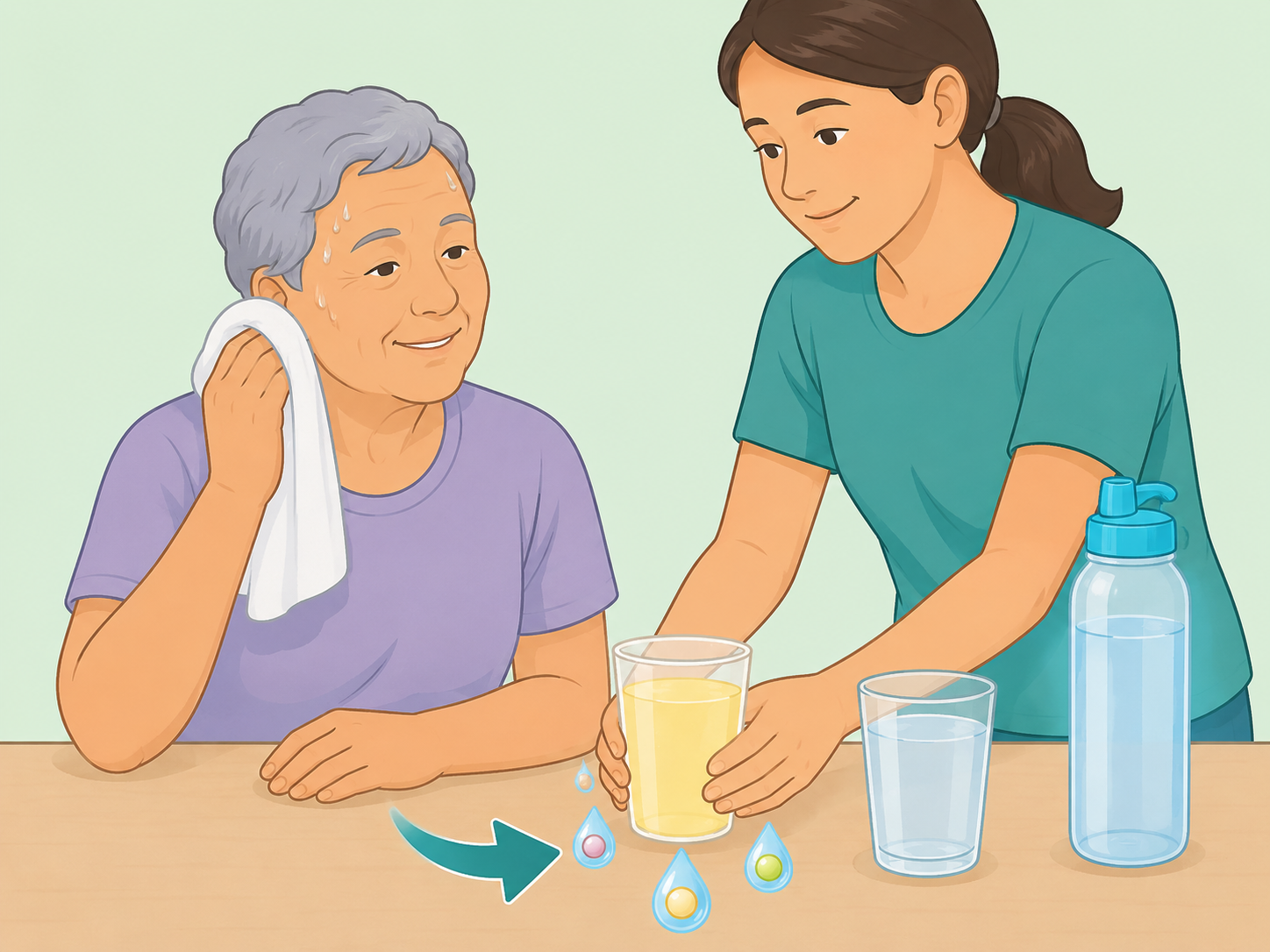 Caregiver recognizing when electrolytes may be useful after fluid loss.