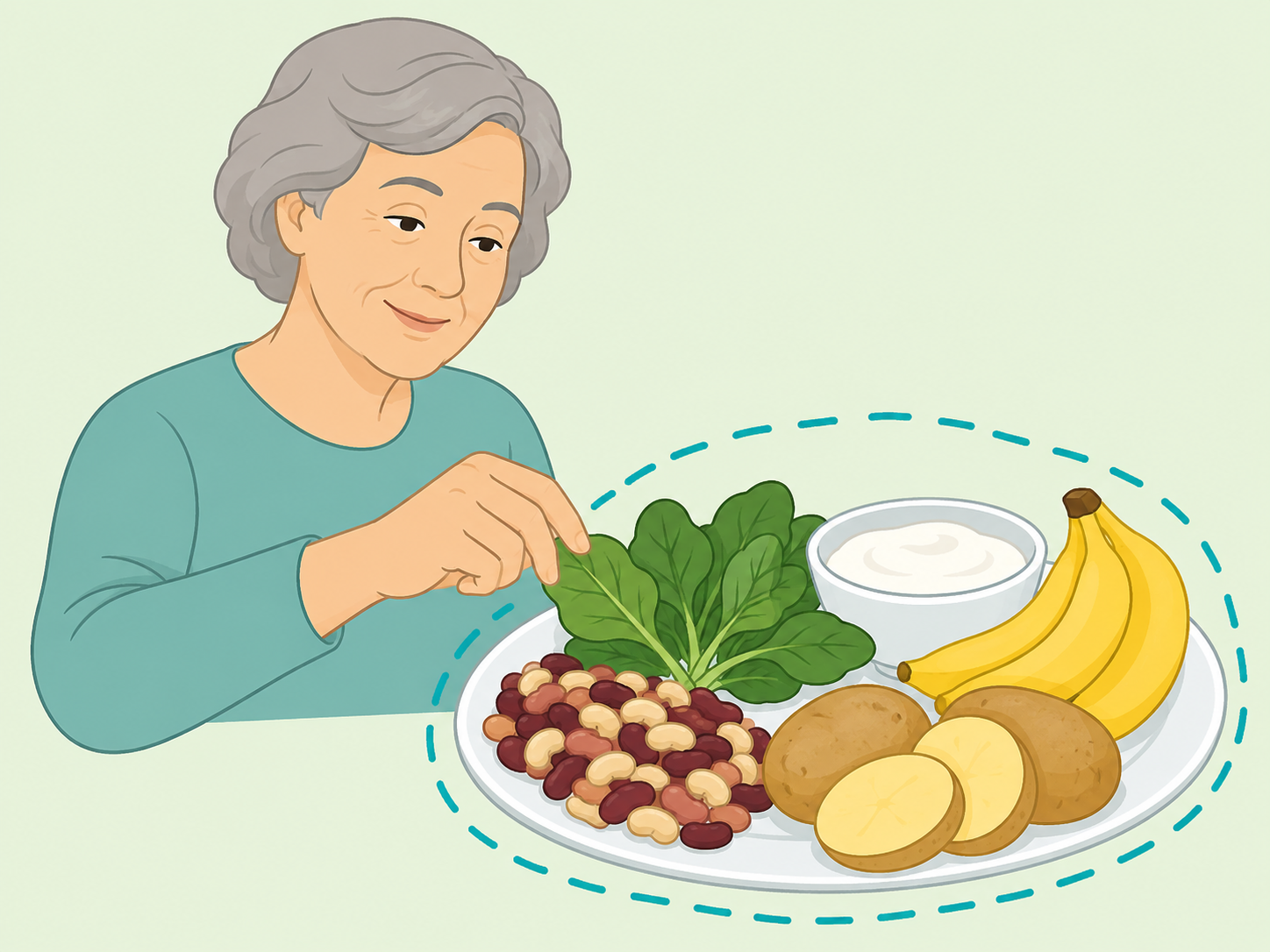 Older adult choosing potassium from foods instead of powders.