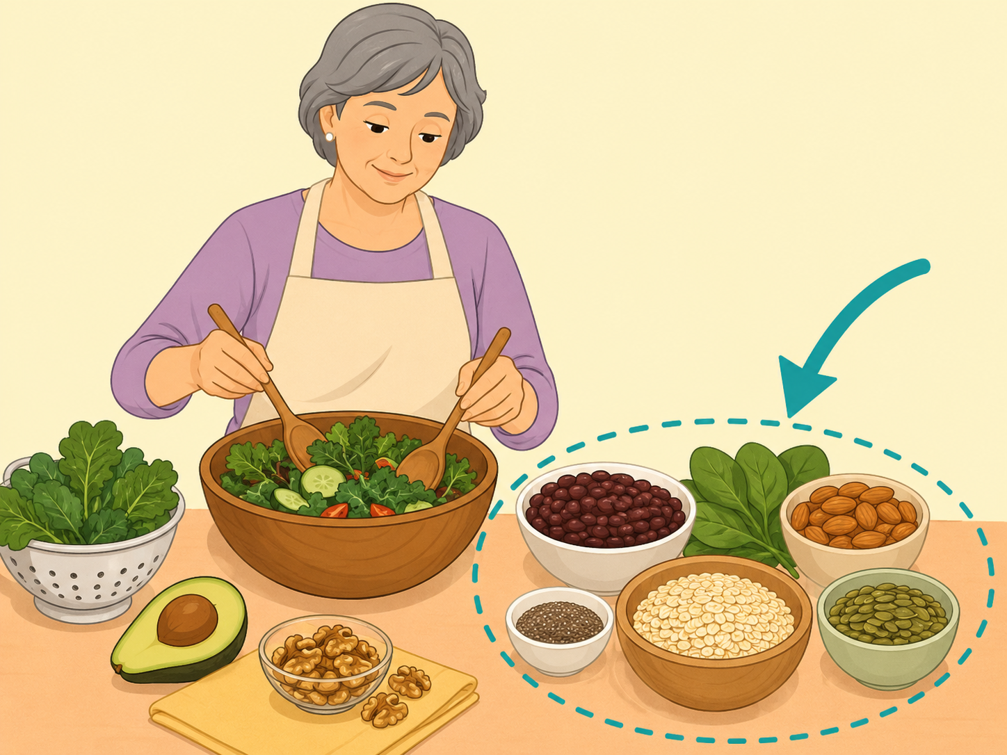 Older adult getting magnesium from balanced meals.