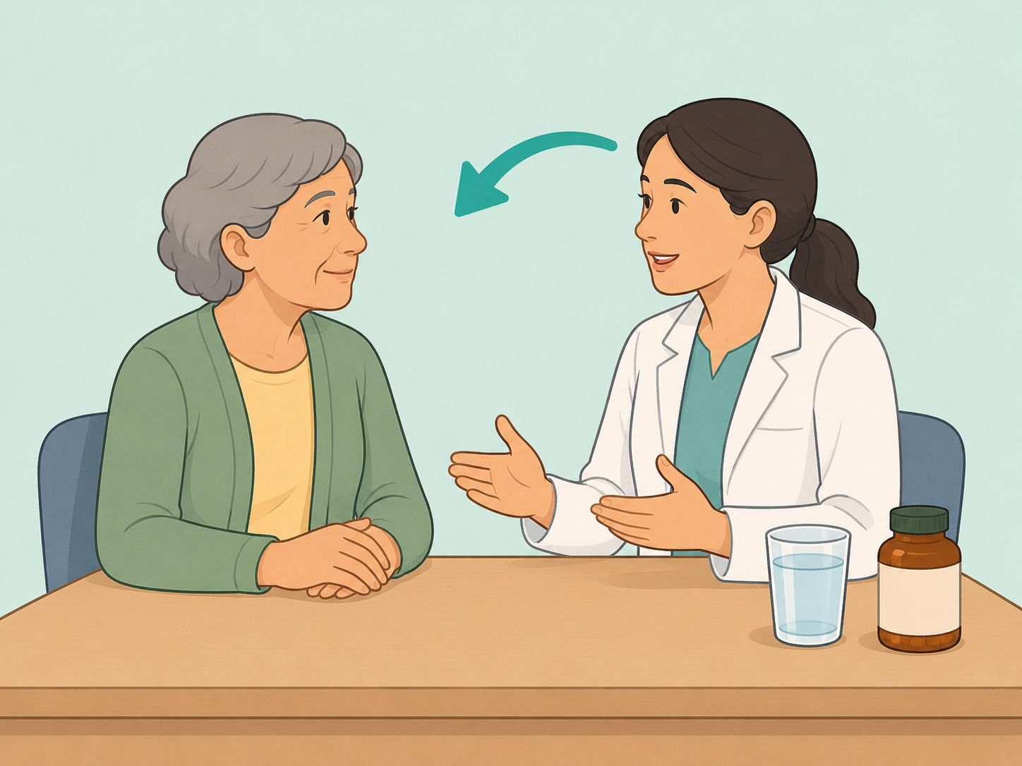 Older adult asking a clinician before changing fluids or supplements.
