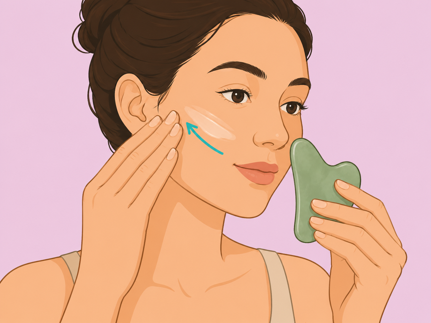 Person applying moisturizer before using a gua sha tool.
