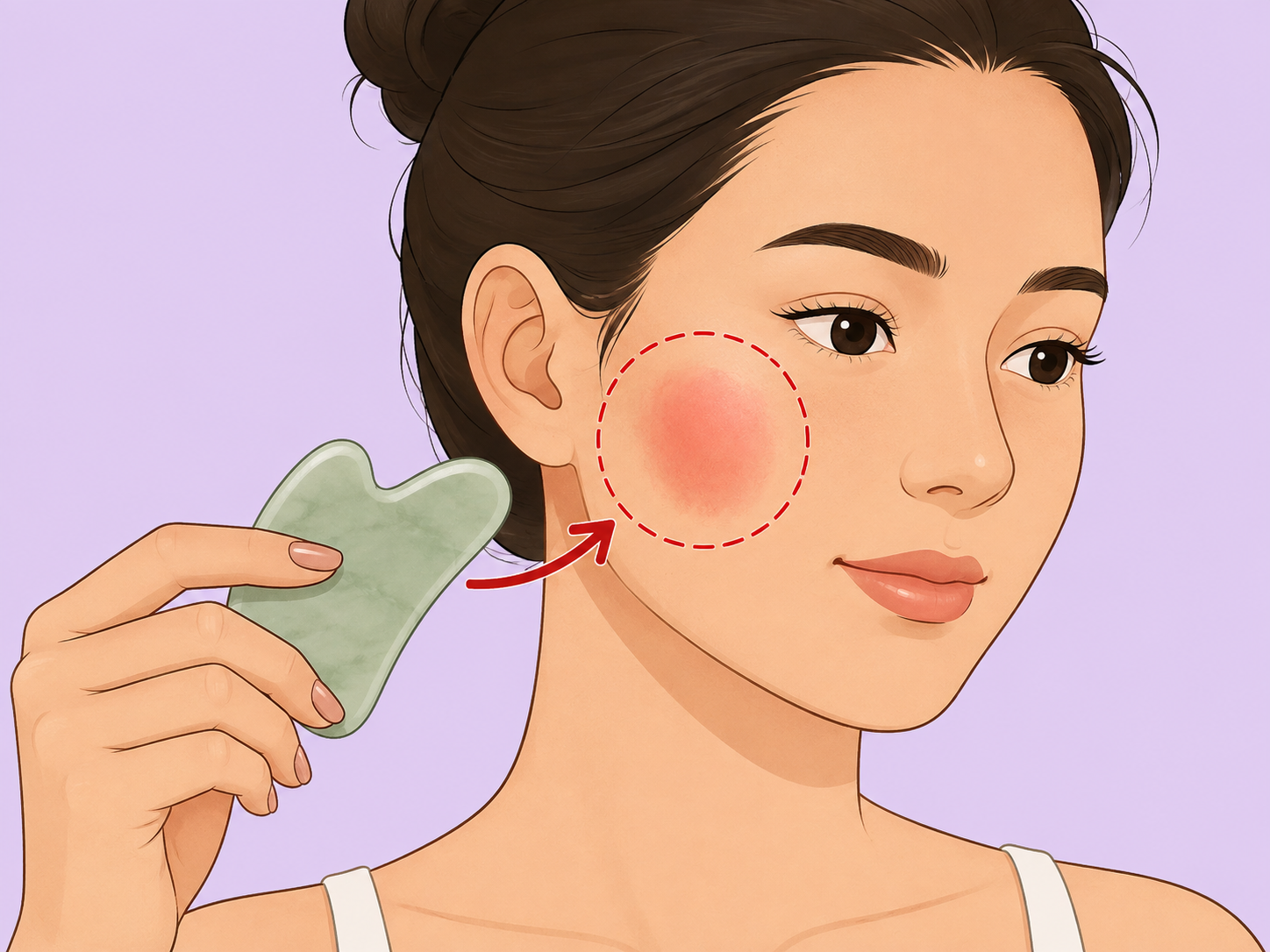 Gua sha tool kept away from irritated skin.