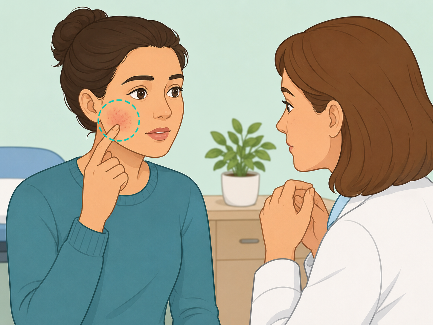 Person asking a health professional about persistent skin irritation.