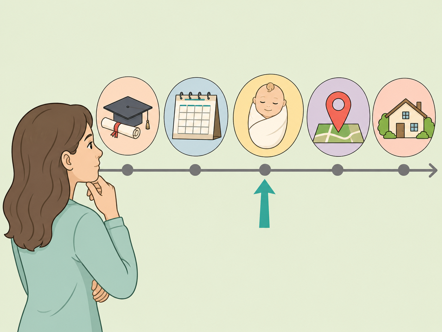 Person checking birth year and hometown clues on a simple timeline.