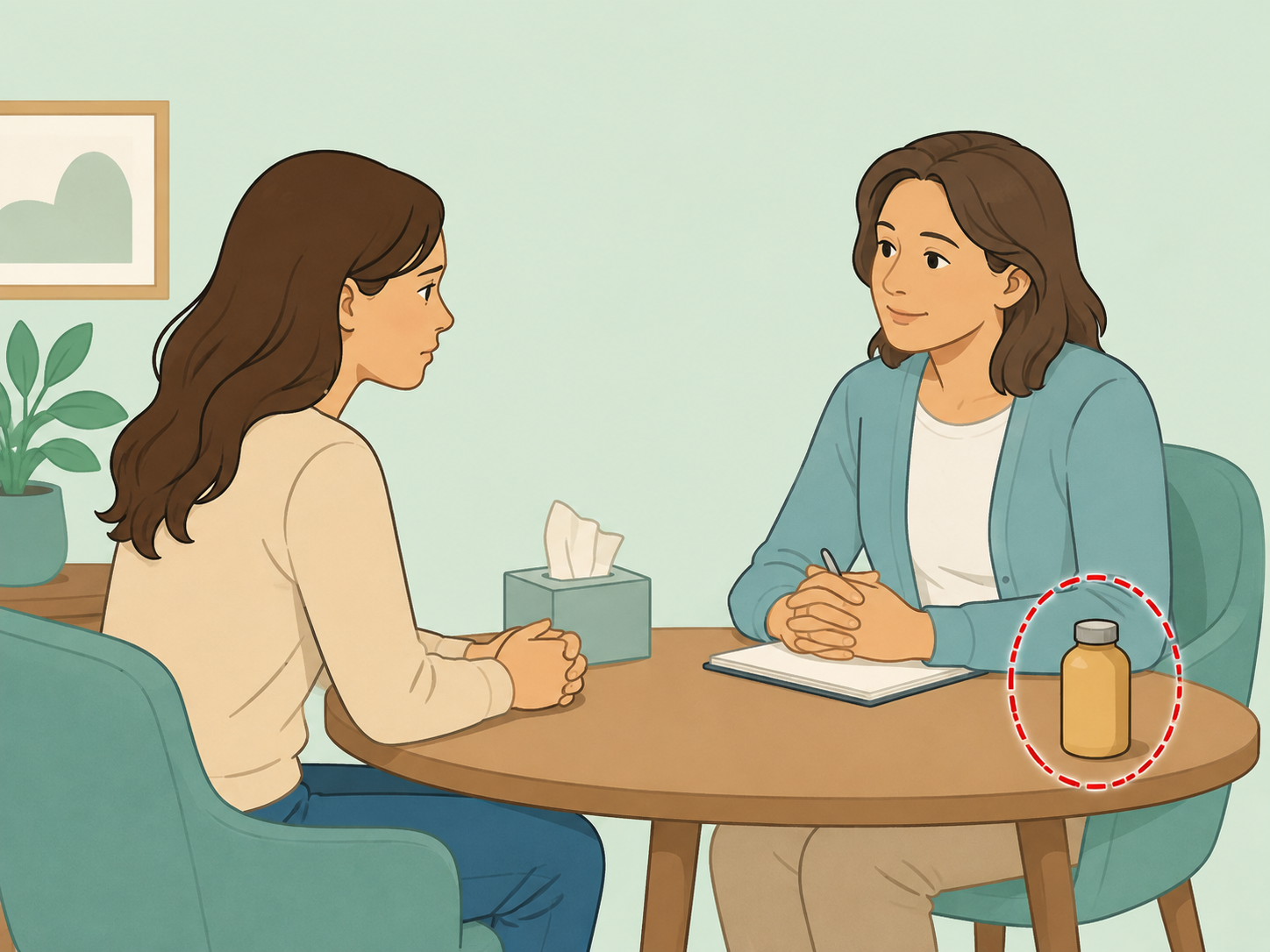 Person discussing alcohol struggles with a counselor.