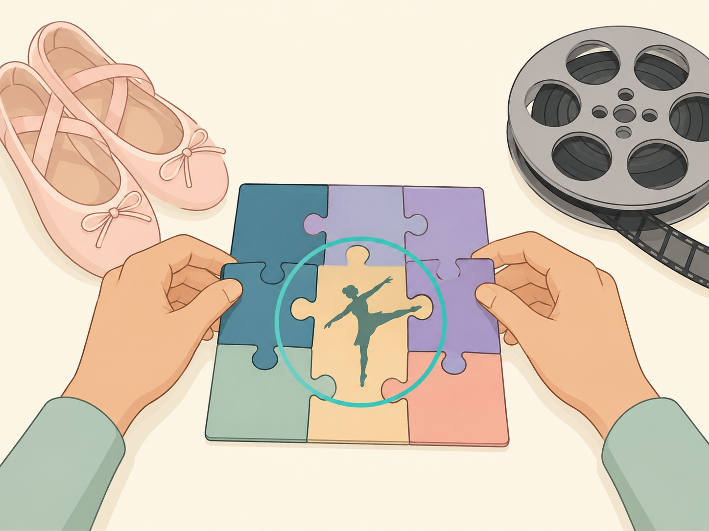 Hands combining clues to reveal the final answer.