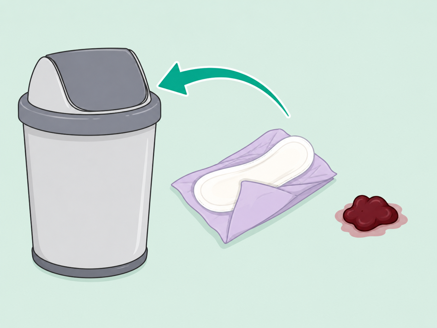A respectful non-graphic illustration of checking whether a spot may be menstrual.