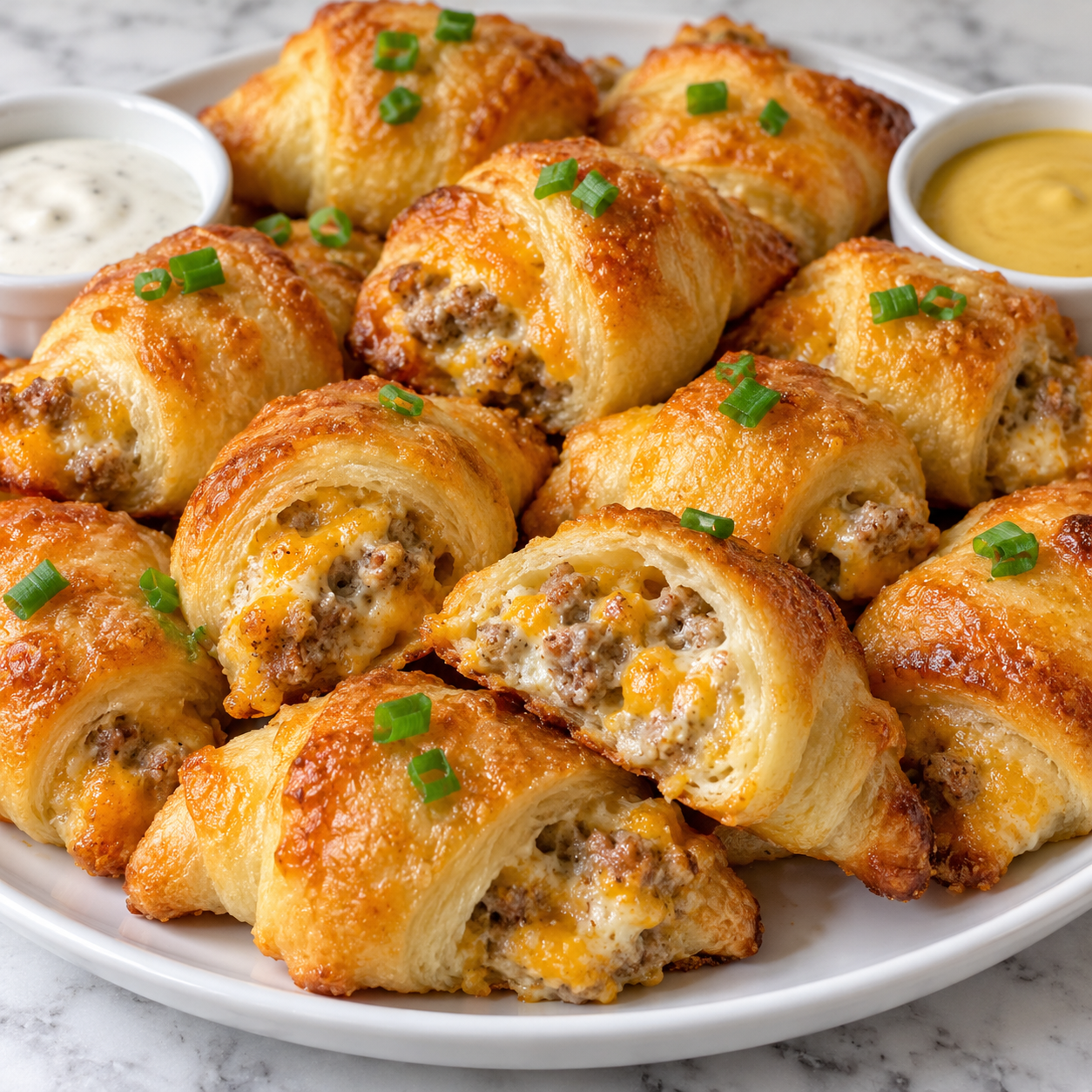 Golden Iowa Party Bites with sausage cheese filling and green onions