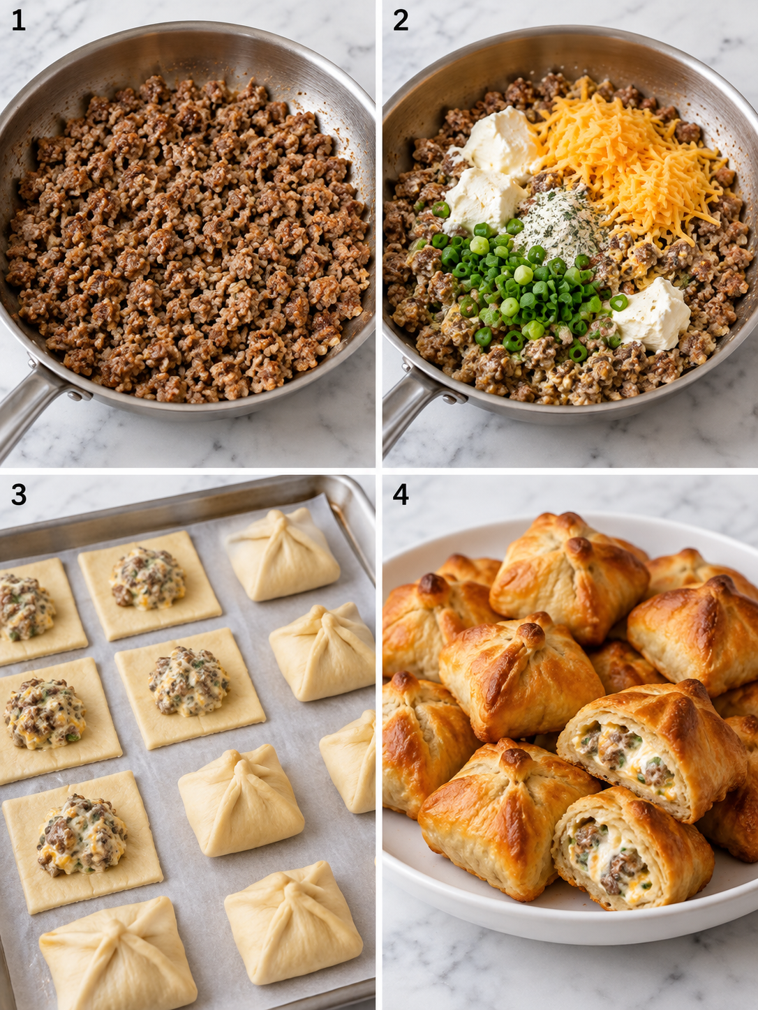 Four steps for making Iowa Party Bites from filling to baking