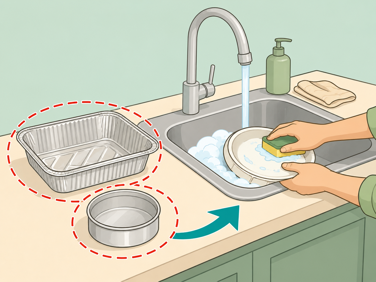 Disposable aluminum and tin items set aside from the dishwasher.