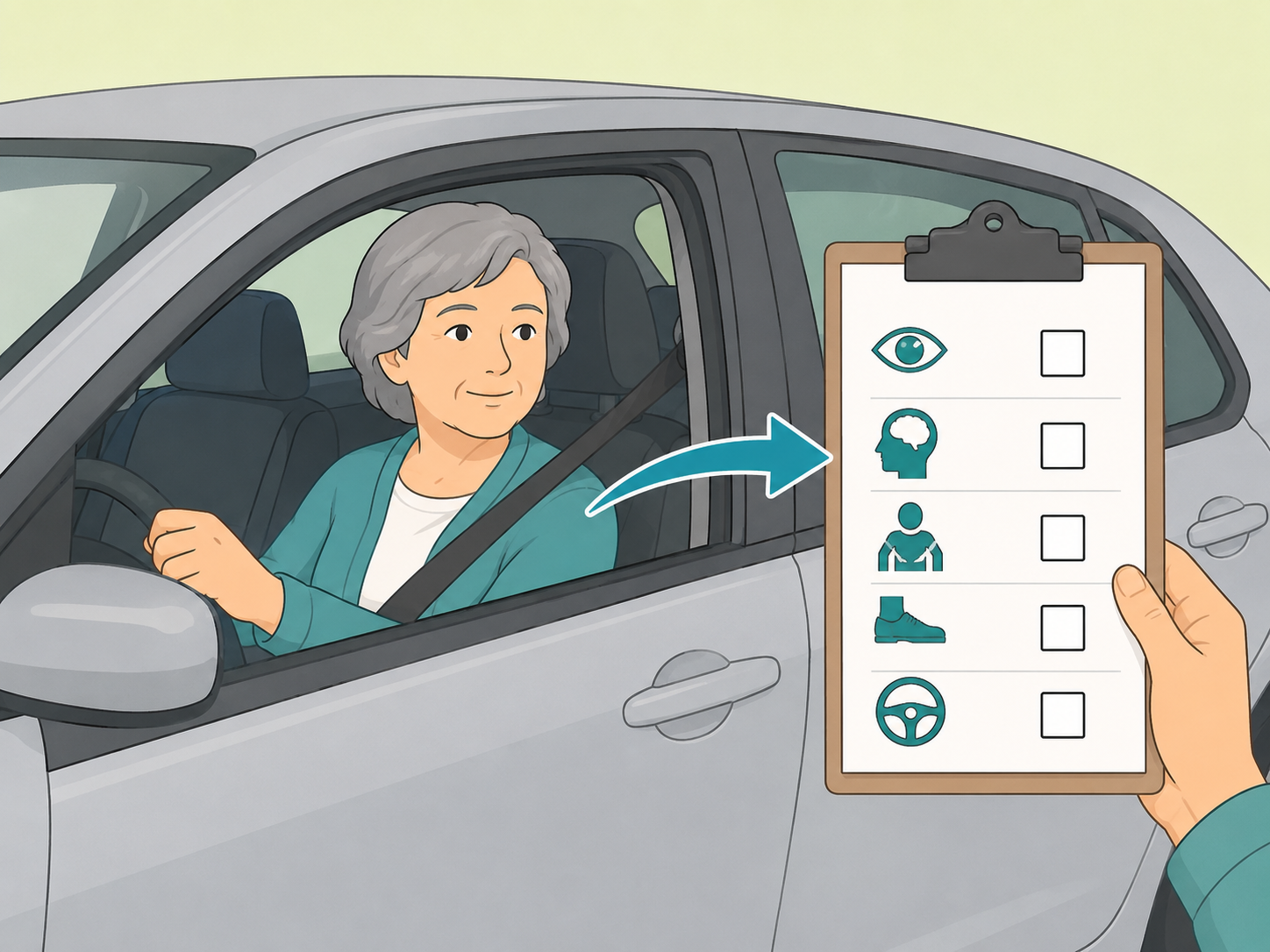Older driver reviewing driving ability with a checklist.