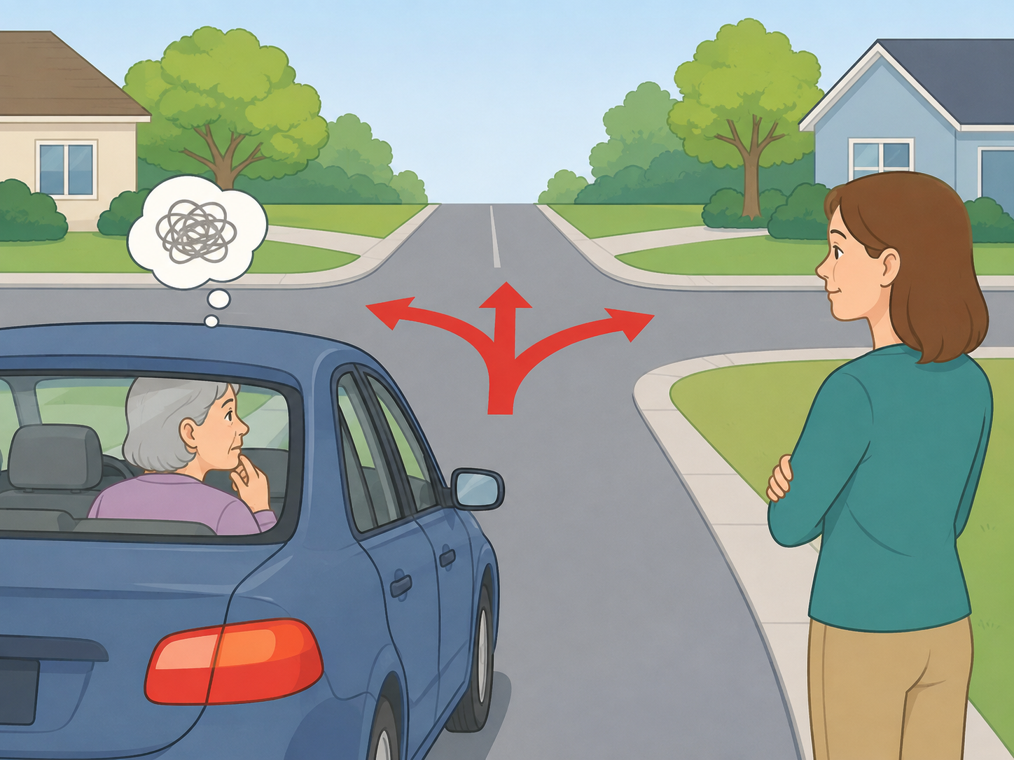 Older driver showing confusion at a familiar intersection.