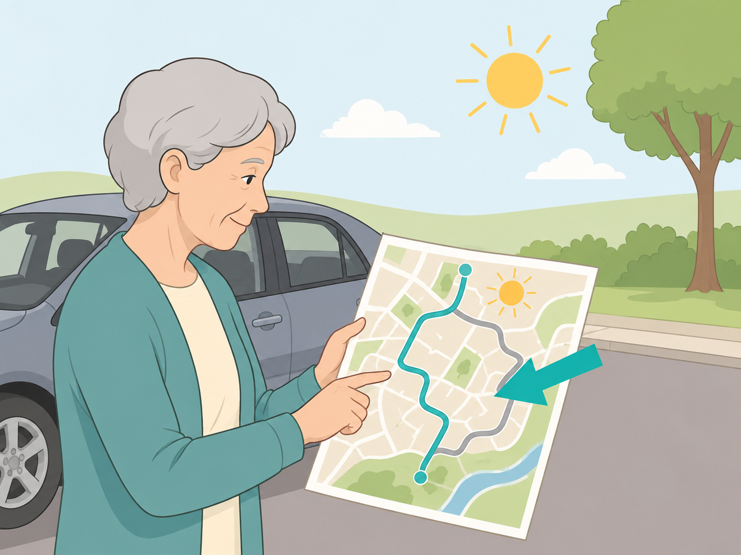 Older adult planning a safer daytime driving route.