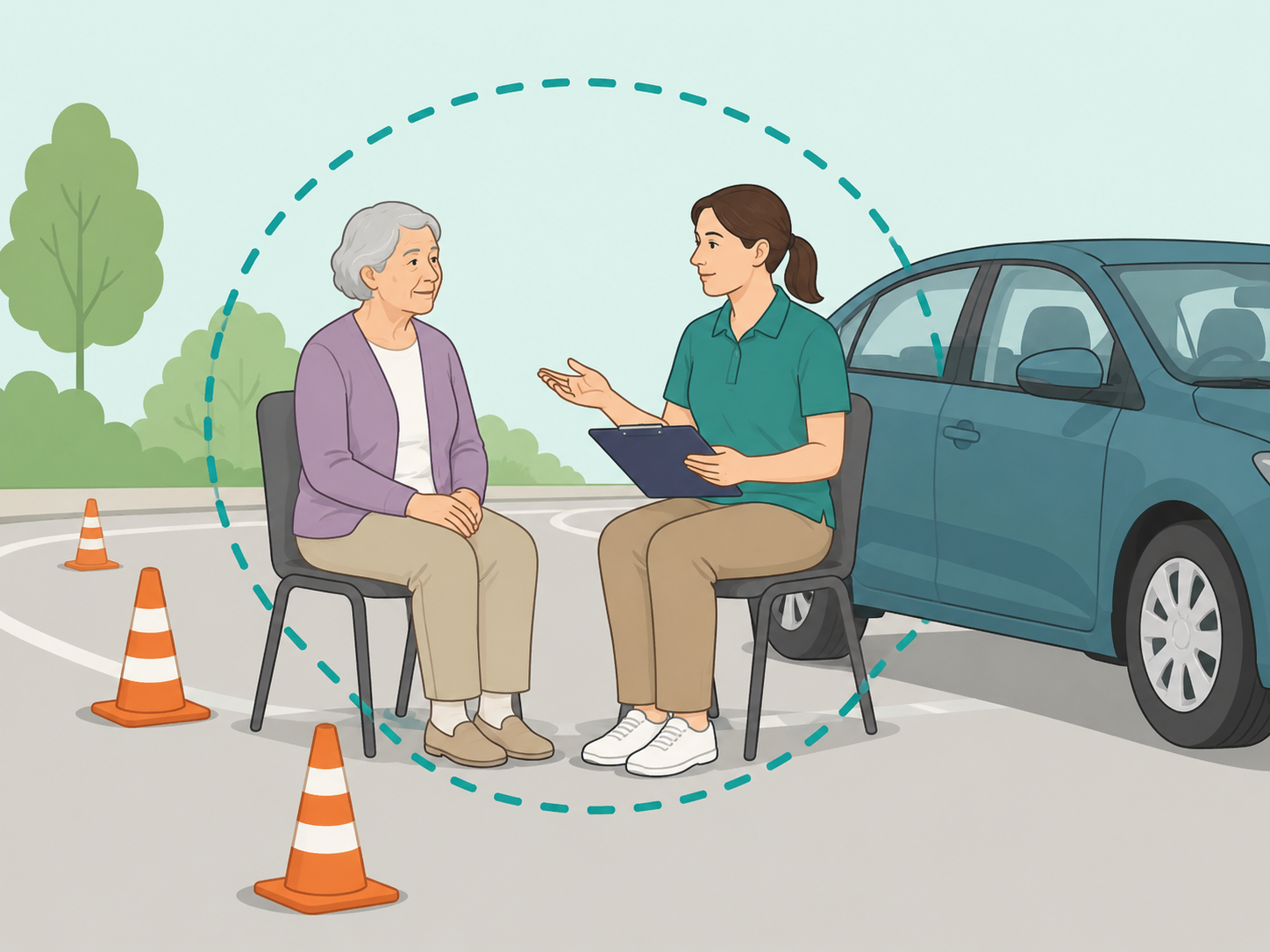Older adult getting an objective driving assessment.