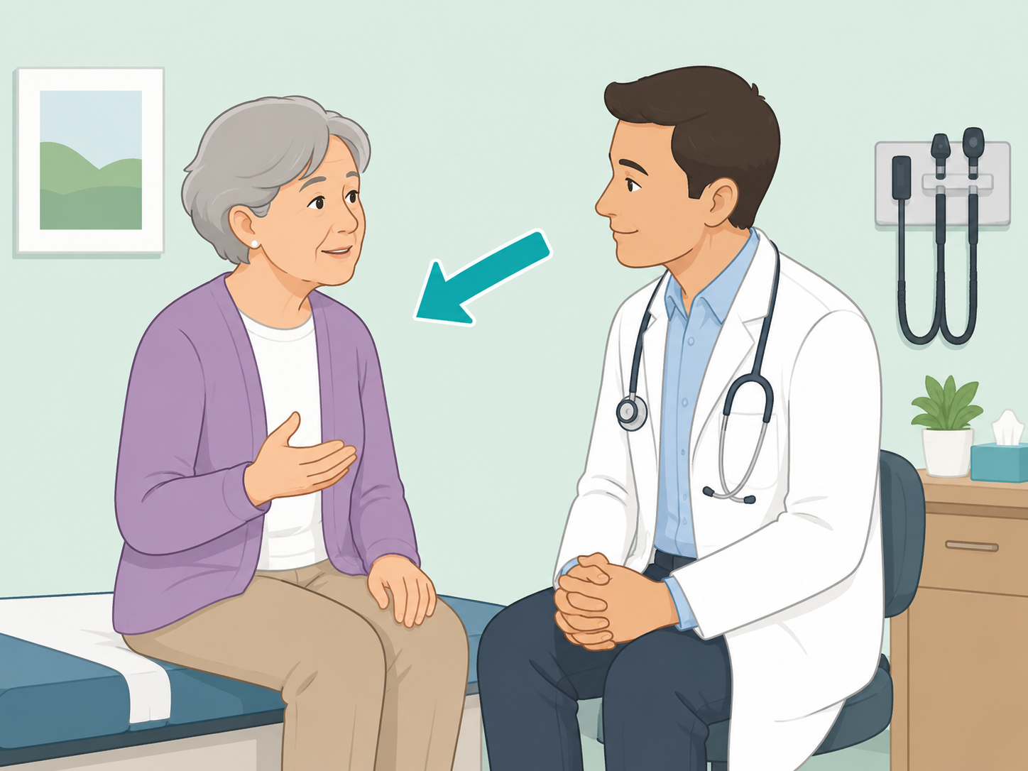 Older adult discussing driving safety with a doctor.