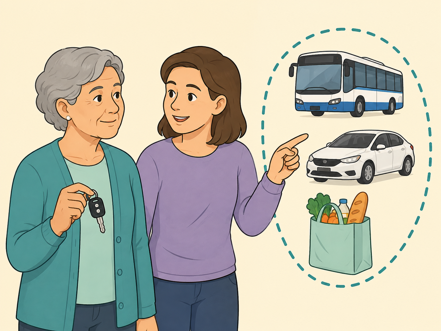 Older adult planning transportation options before giving up car keys.