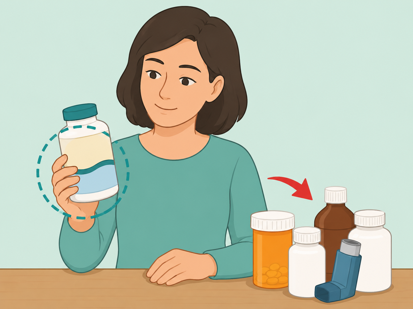 Person checking a magnesium supplement near several medication bottles.