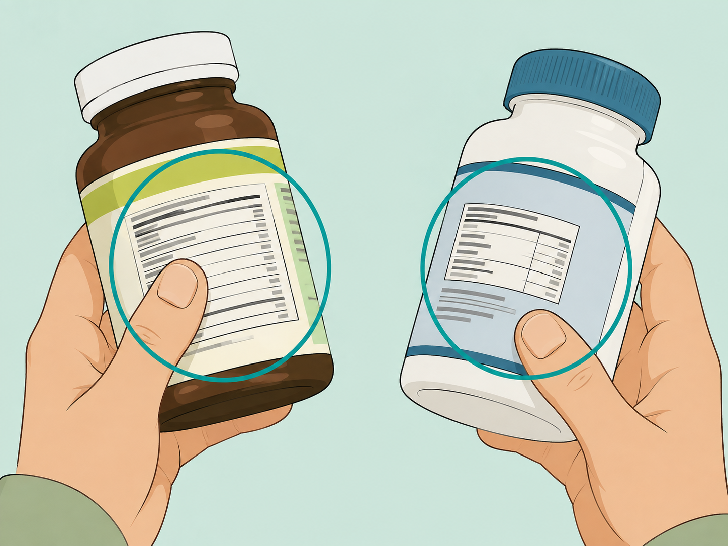 Hands checking product labels for hidden magnesium ingredients.