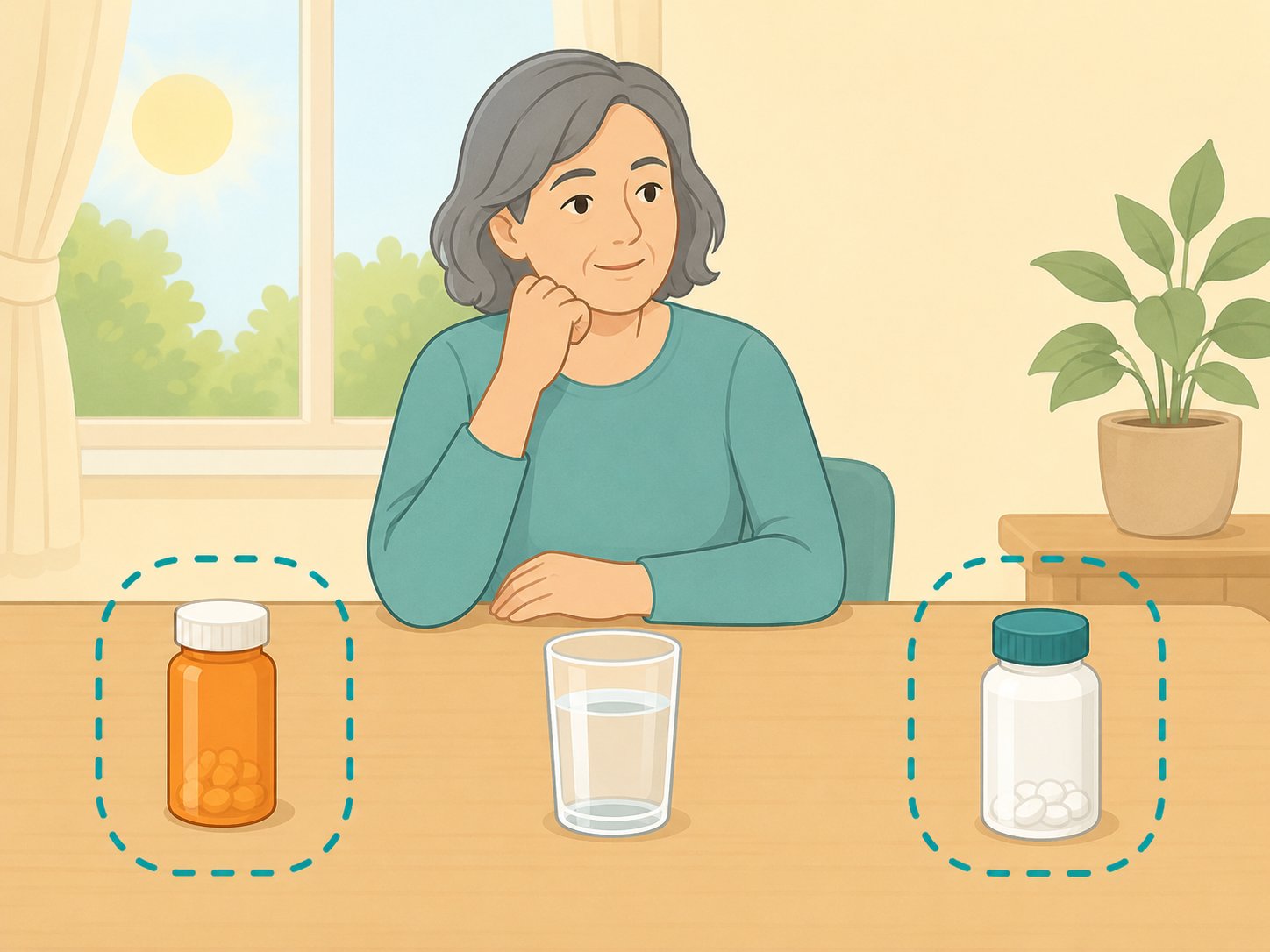 Osteoporosis medicine and magnesium kept separate on a table.