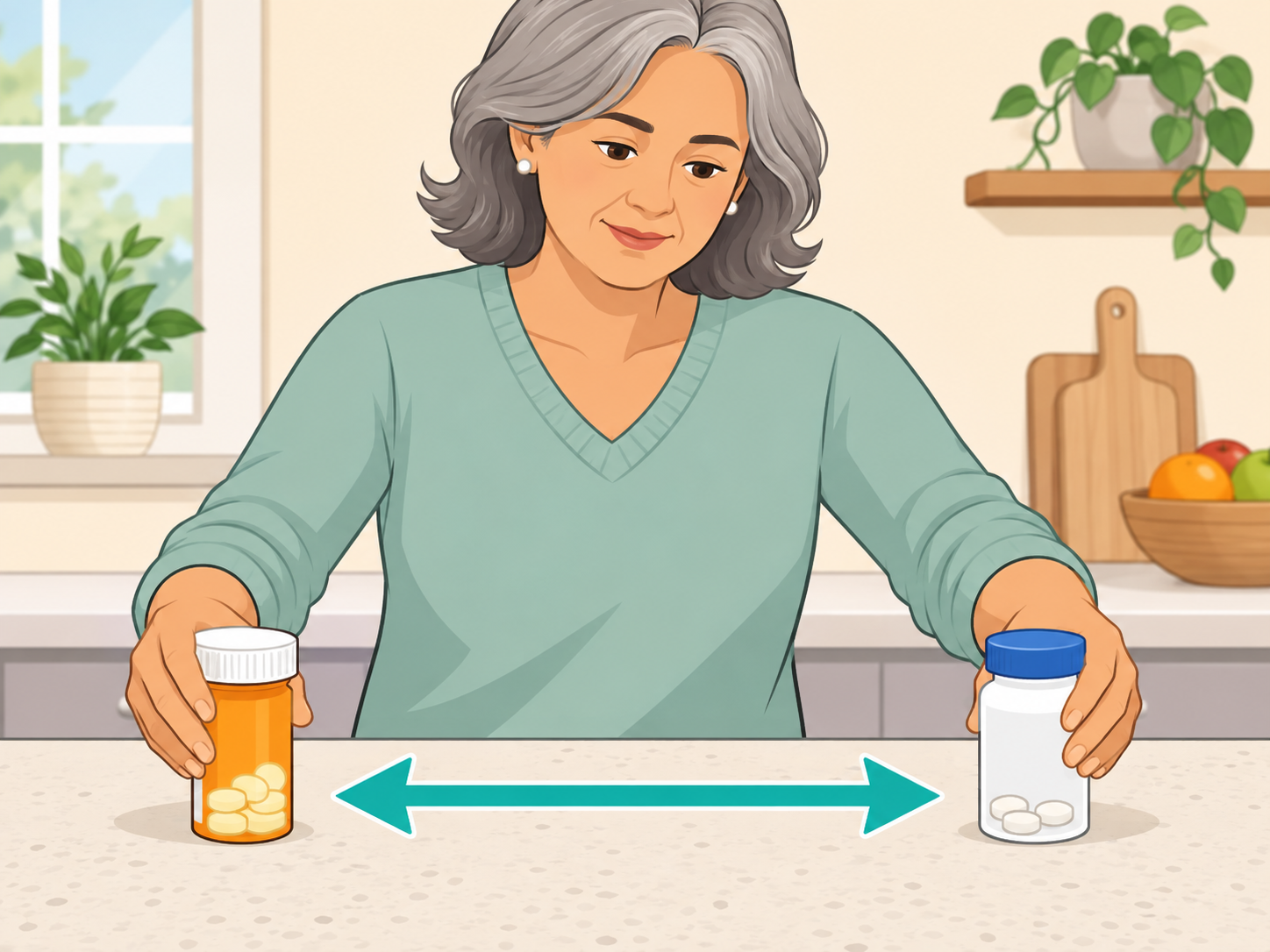 Person separating magnesium antacid from thyroid medicine.