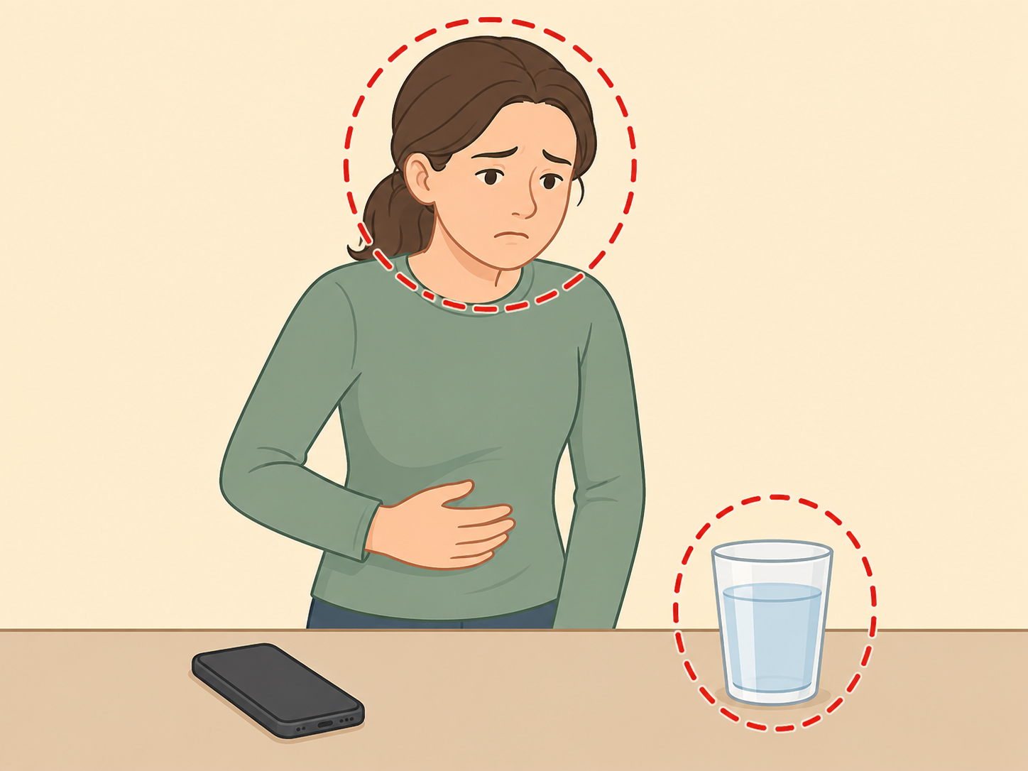 Person with possible food poisoning symptoms preparing to seek medical help.