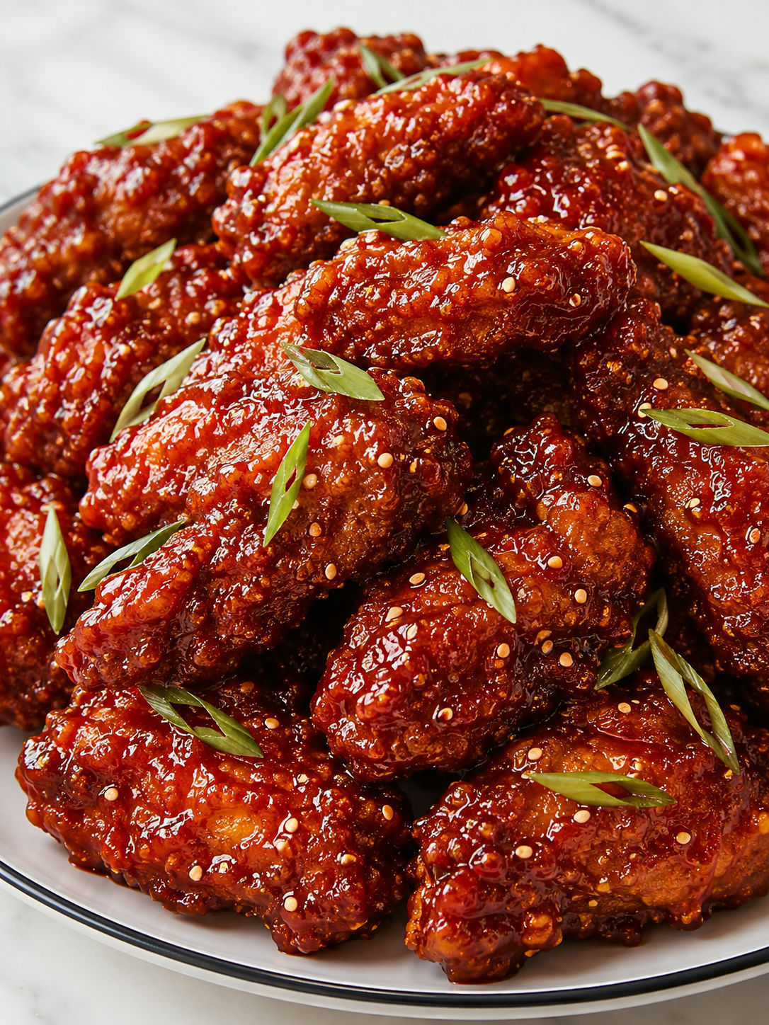 Sticky Korean fried spicy chicken wings with sesame and scallions