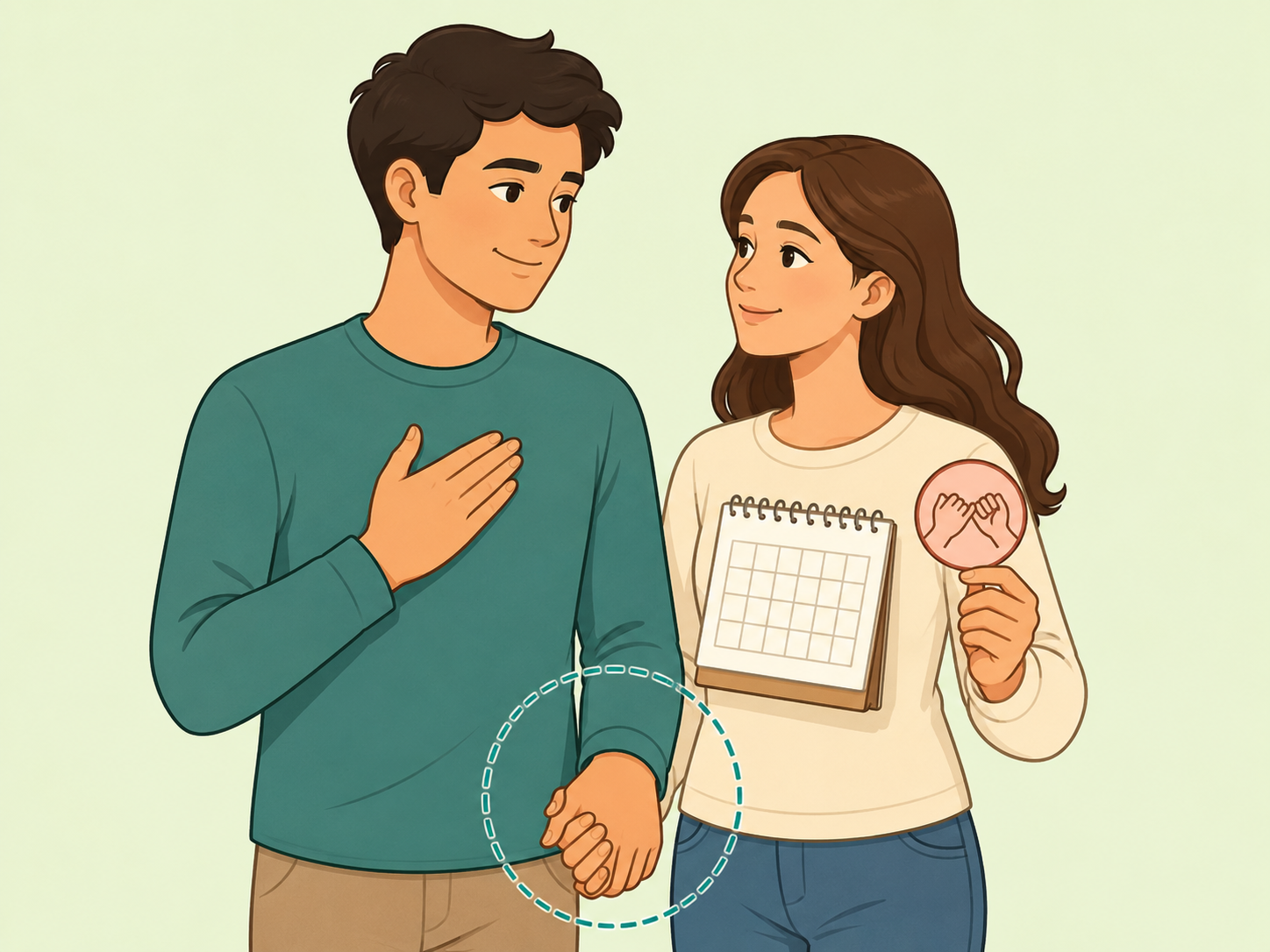 Illustration of two partners showing steady loyalty and trust through linked hands.