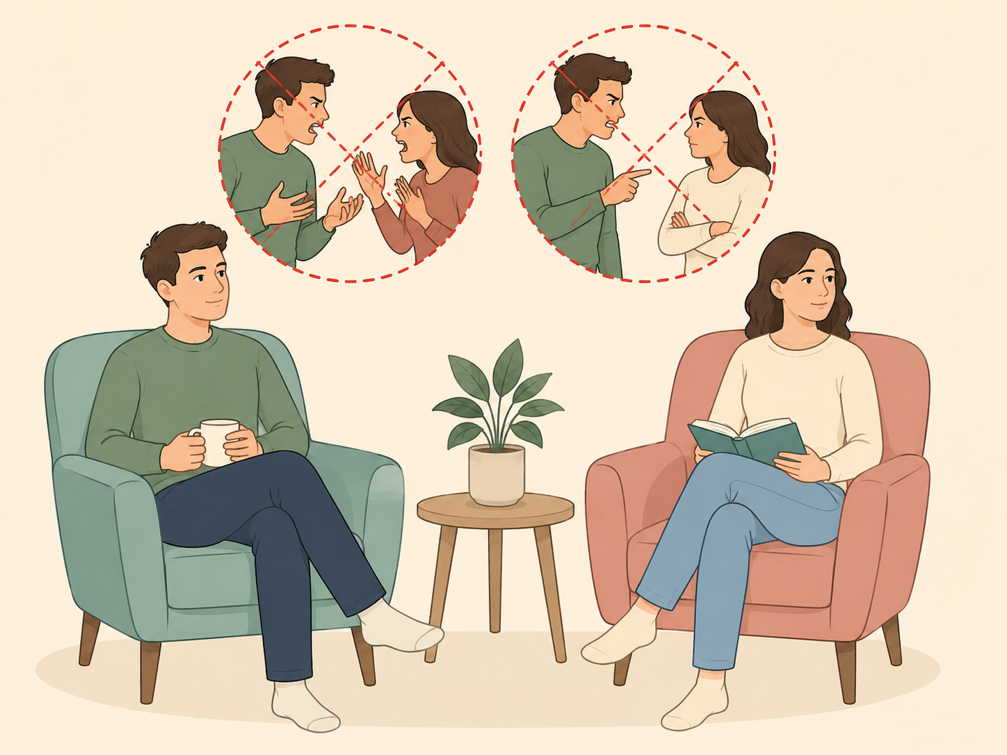 Partners handling conflict calmly without attacking each other.