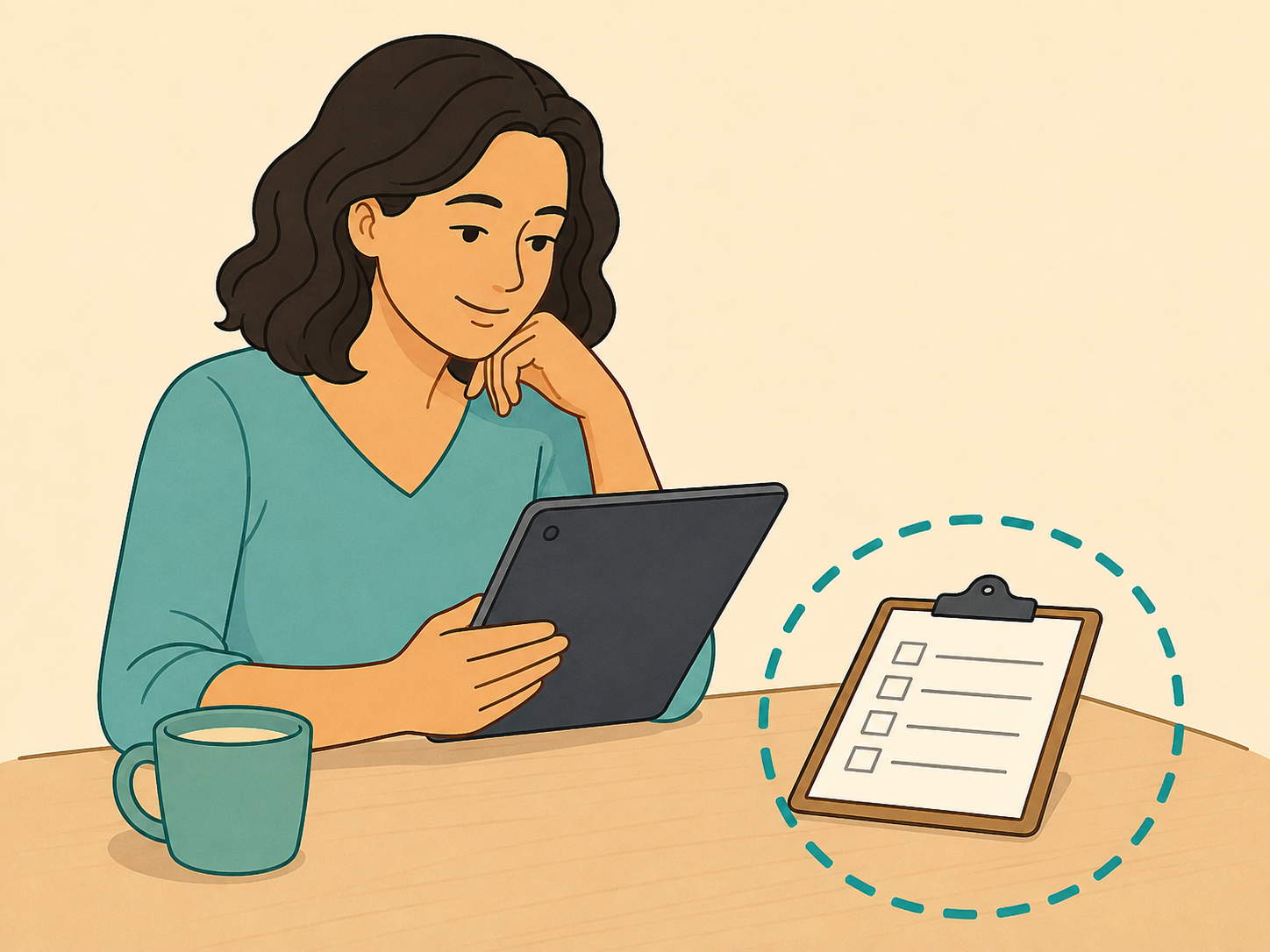 Woman reviewing health habits calmly after reading a stroke-related story.