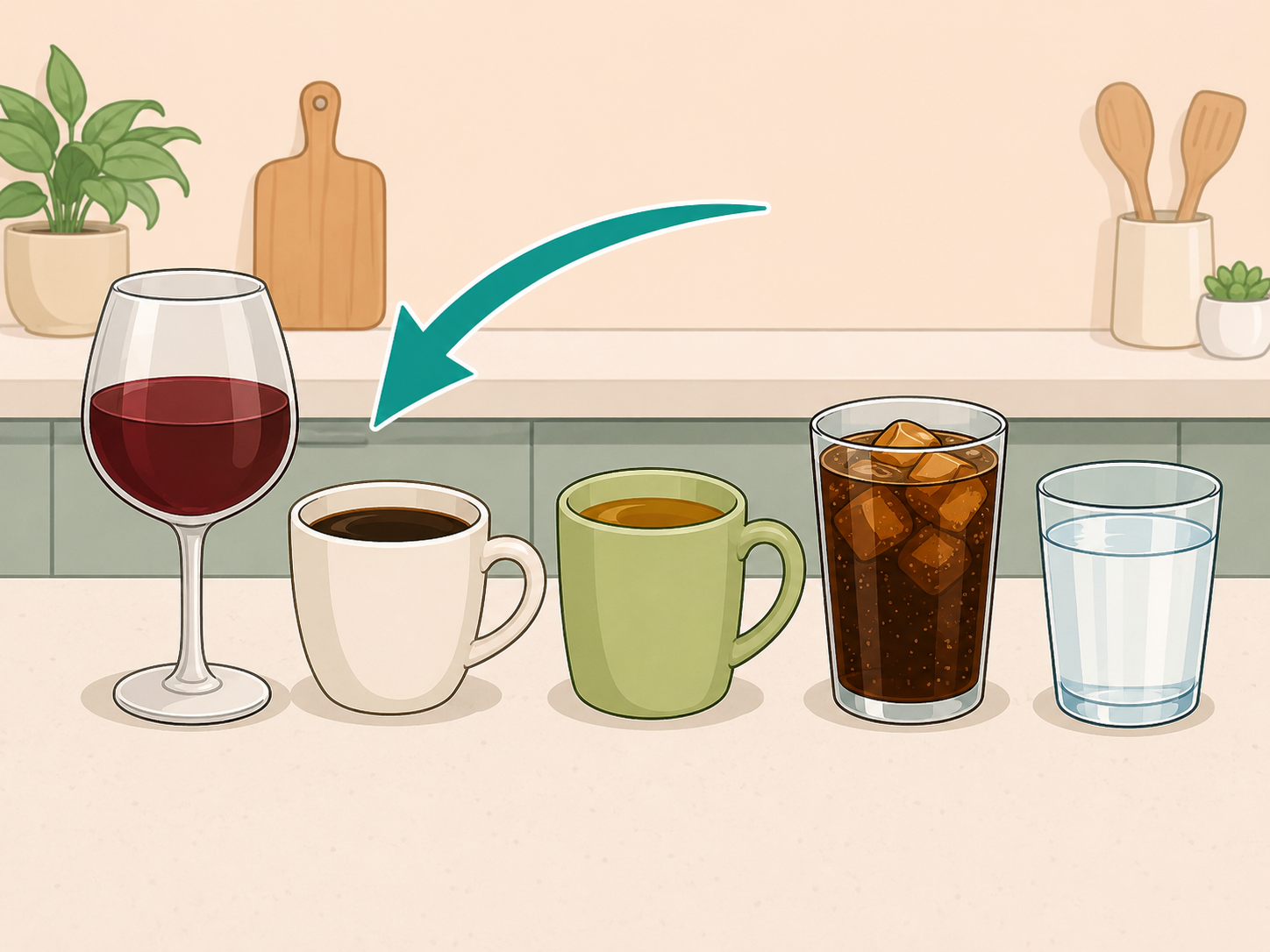 Common evening drinks with alcohol and caffeine highlighted.