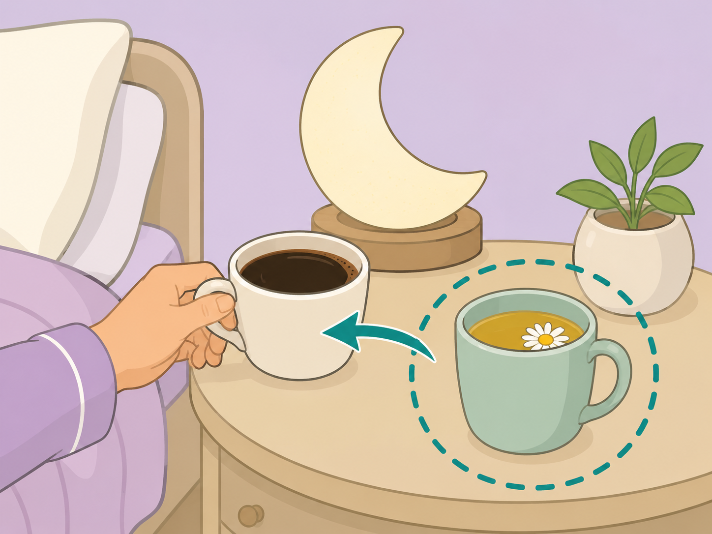 Person switching from evening coffee to a caffeine-free drink.