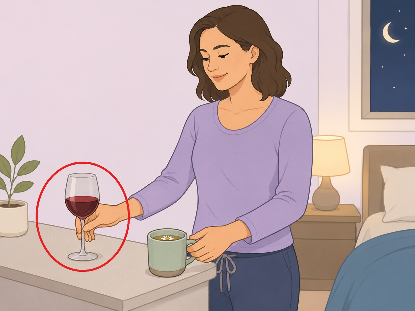 Woman avoiding alcohol as a bedtime sleep aid.