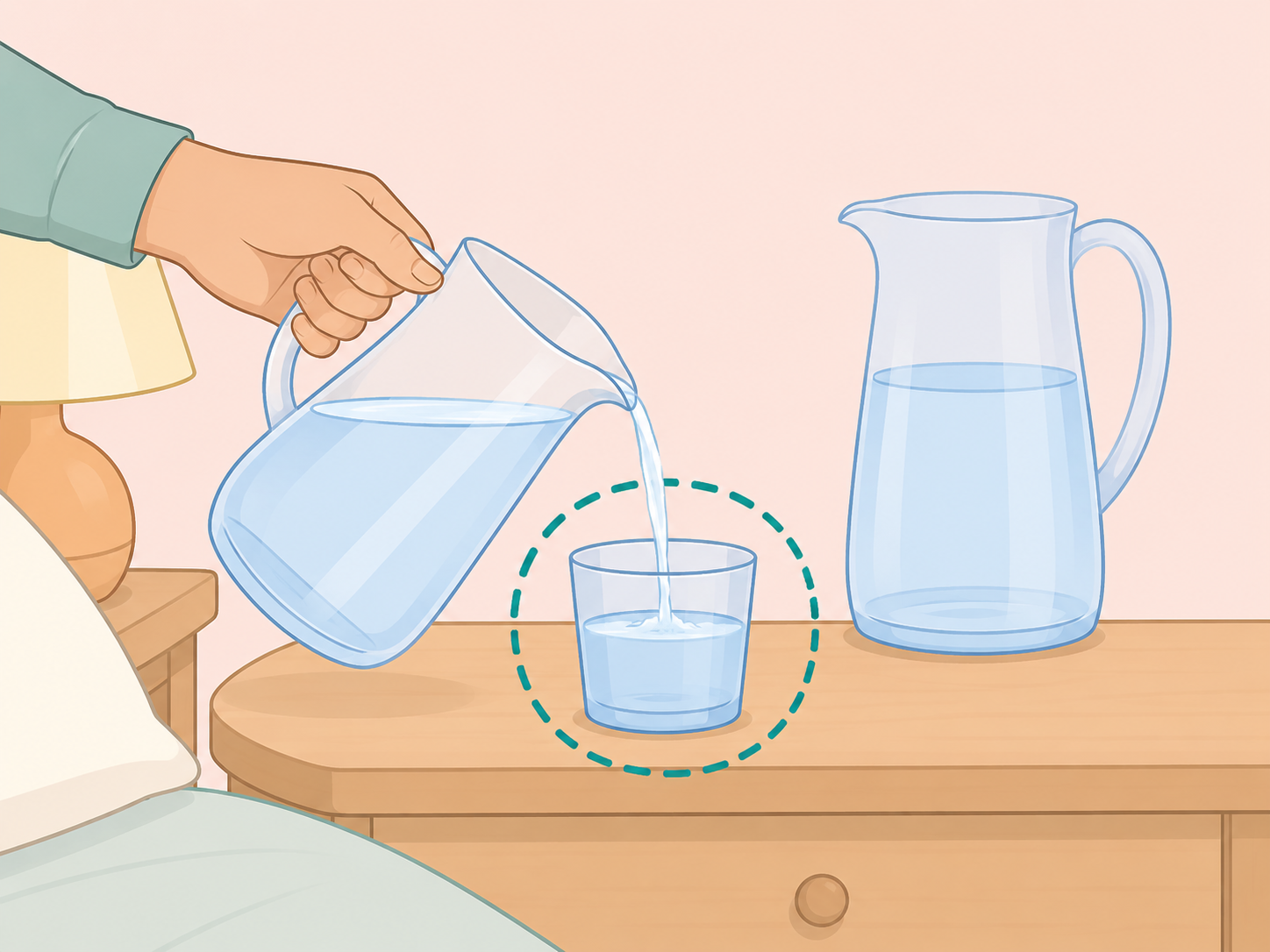 Person choosing a small drink near bedtime instead of a large one.