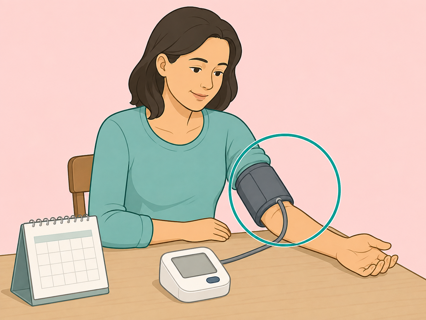 Woman checking her blood pressure at home.